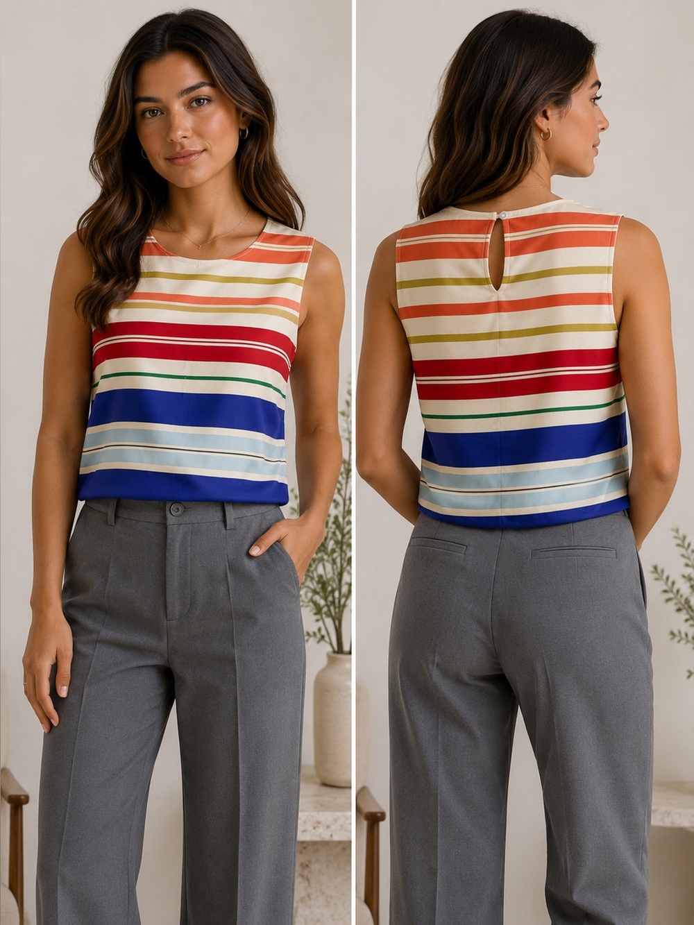 Stella McCartney Striped Silk Cotton Sleeveless Top Size 40 Made in Italy